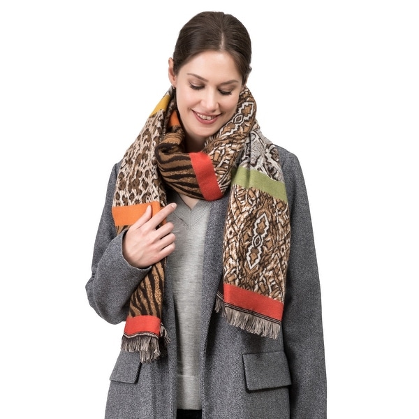 Glitzhome 77"L Double Jacquard Leopard Scarf with Tassels. Opens flyout.