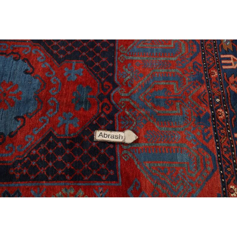 Orange & Blue Kazak Vegetable Dye Vintage Rug Hand-Knotted Wool Carpet - 5'4" x 8'1"