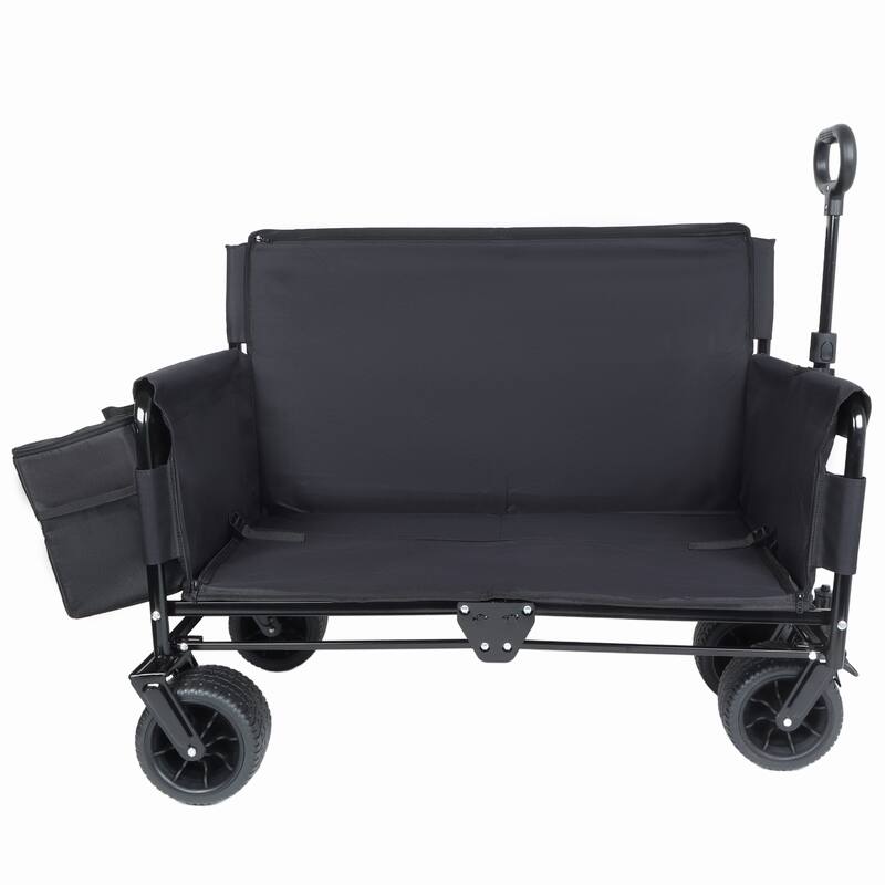 3-in-1 Folding Wagon Cart with Bench Seat, patent protection- Includes 1 ice pack, 500lbs Heavy-Duty Utility Wagon - Black