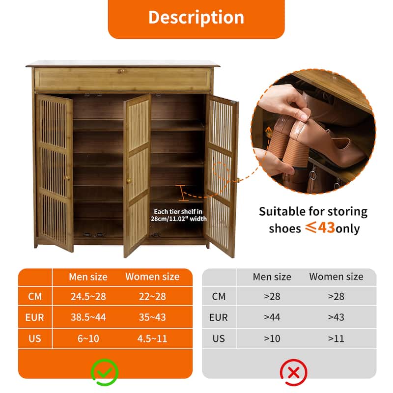 39" Tall Freestanding Bamboo Shoe Rack Storage Cabinet - 4-Tier
