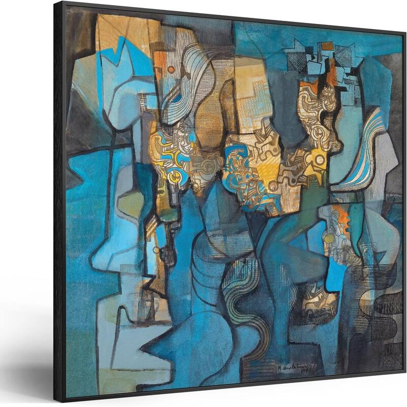 Framed Blue Modern Abstract Wall Art - 30 x 30