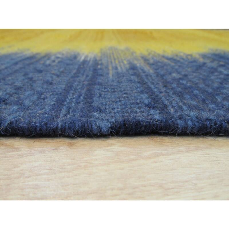 Yellow and Blue Reversible Handmade Wool Flatweave Rug, 9' x 12', Soft Durable Design - L