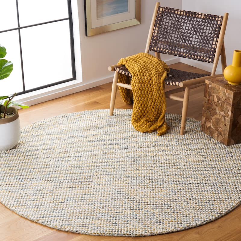 SAFAVIEH Handmade Vermont Coretta Wool Rug - 6' Round - Dark Gold/Blue