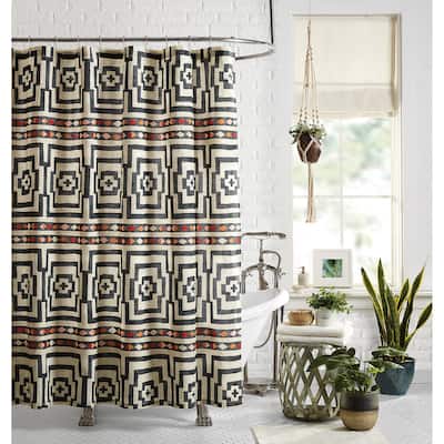 Hypnotic Black/Cream Fabric Shower Curtain by Jungalow