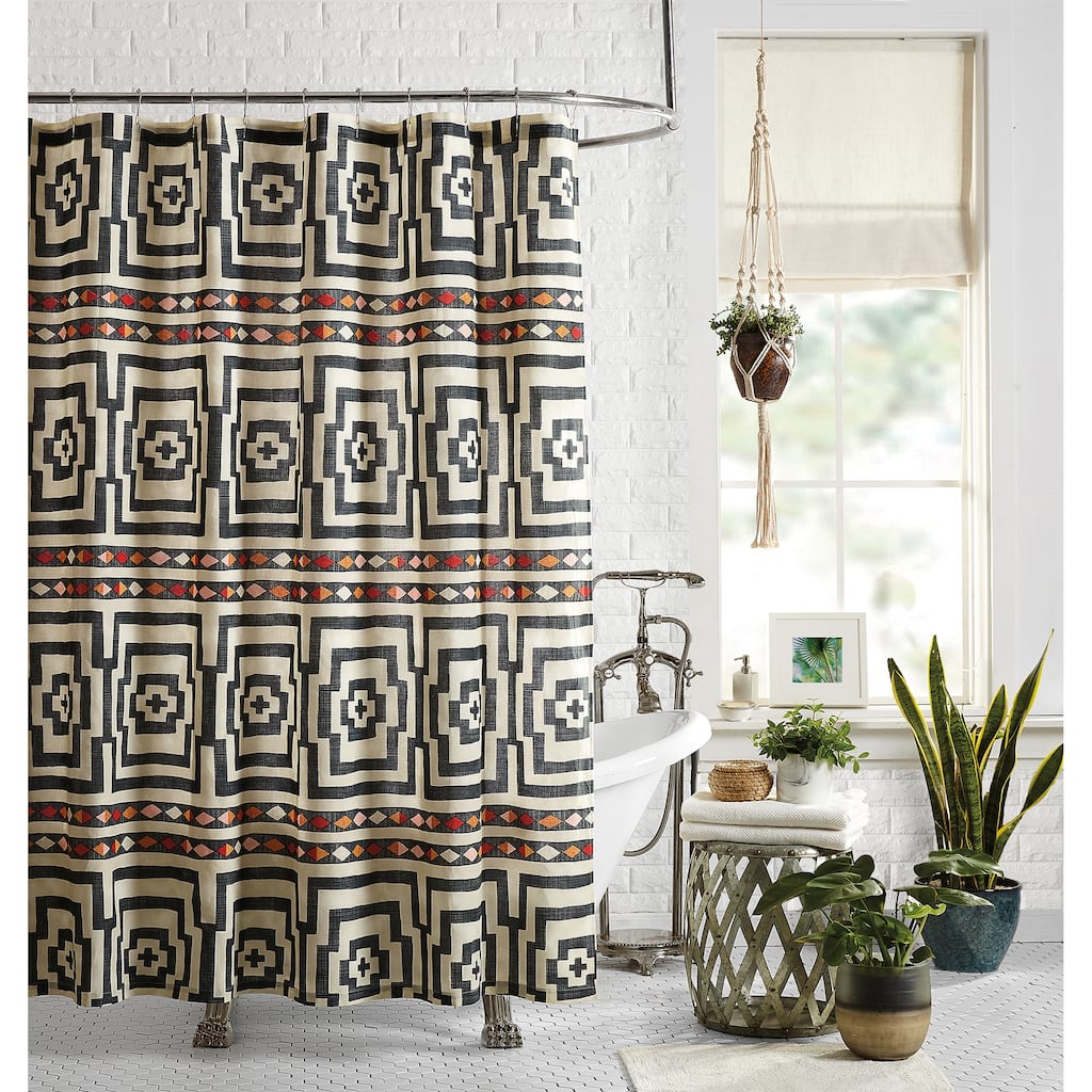 Hypnotic Black/Cream Fabric Shower Curtain by Jungalow