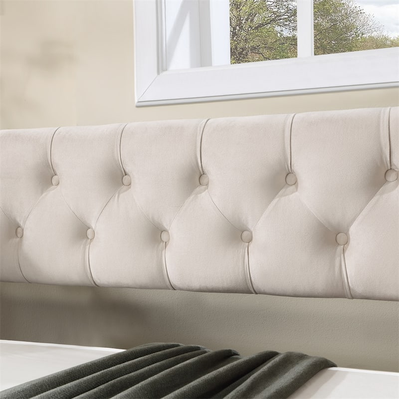 Full Size Daybed with Trundle Upholstered Tufted Sofa Bed with Button