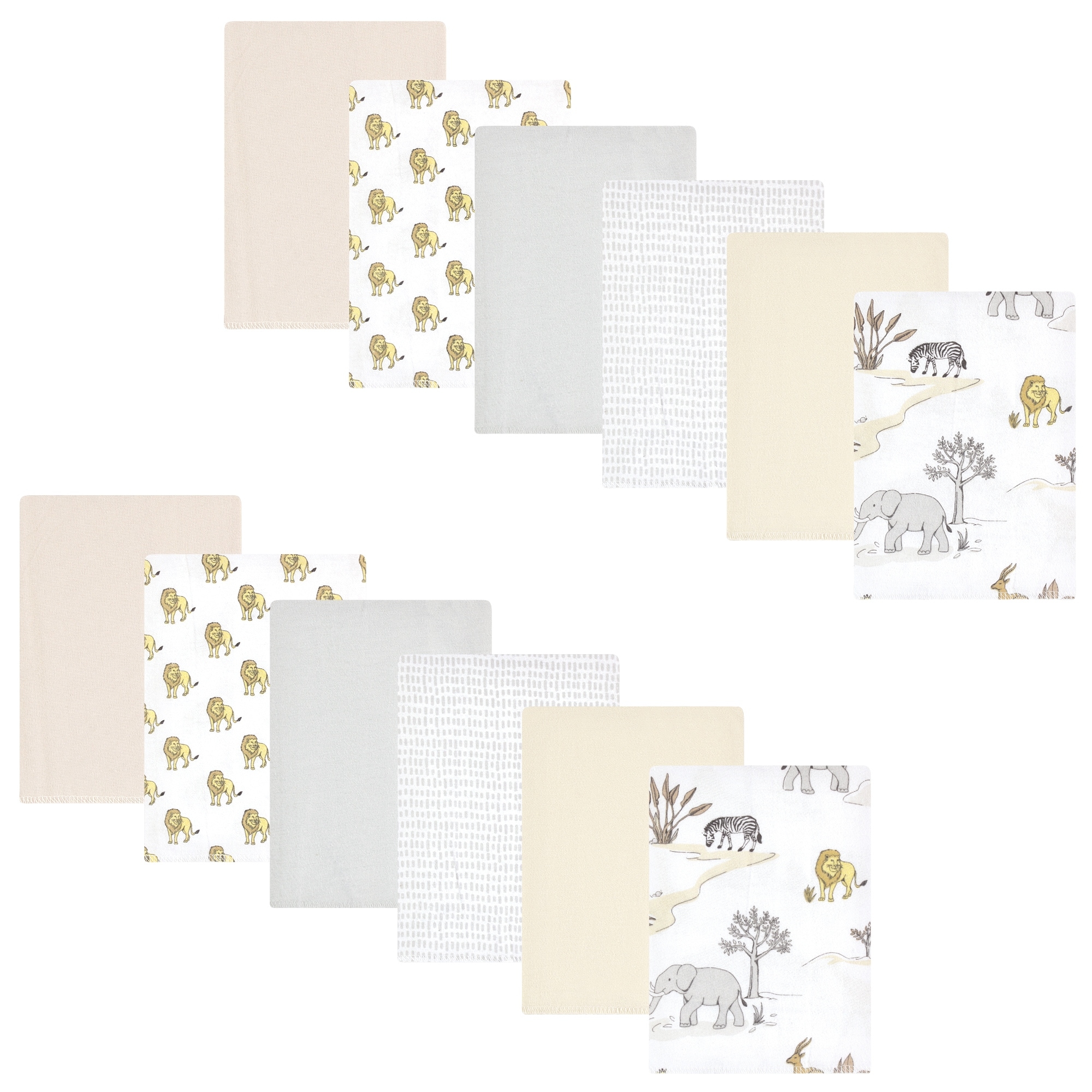 Hudson Baby Cotton Flannel Burp Cloths Bundle, Neutral Safari World, One Size - Neutral Safari World - One Size