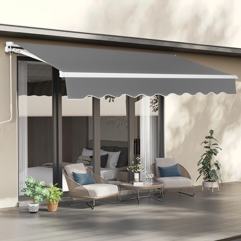 11.5FT x 9.8FT Steel Retractable Awning Sunshade Manual Open
