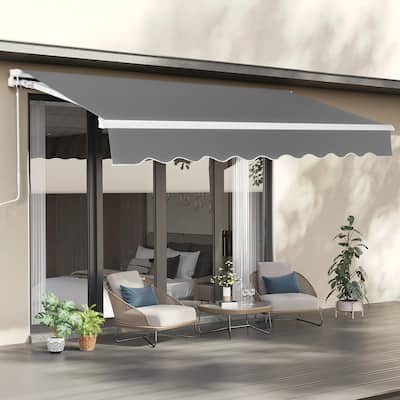 11.5FT x 9.8FT Steel Retractable Awning Sunshade Manual Open