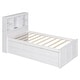 preview thumbnail 7 of 9, Twin Size Platform Bed with Storage Headboard & 3 Drawers, Wooden Bedframe w/ Twin Size Trundle & Charging Station-Antique Brown