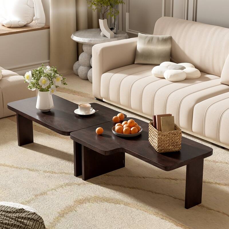 Modern Minimalist Rectangle Coffee Table with Splicing Design, Multifunctional Combination Table for Living Room