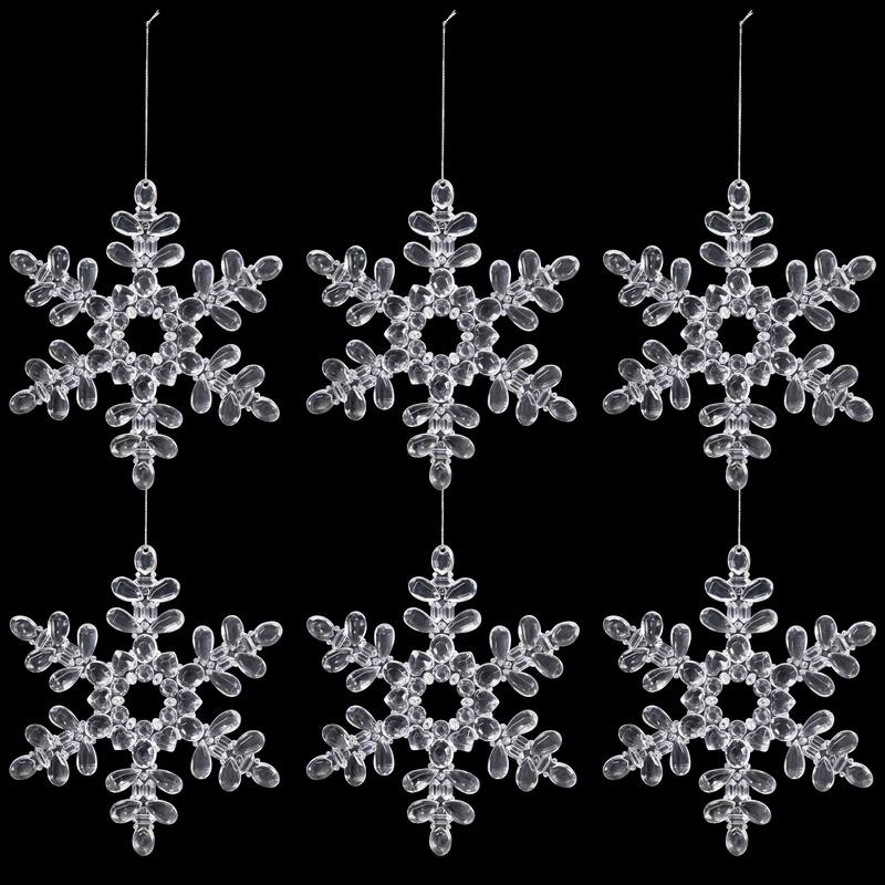 Hanging Acrylic Snowflake Christmas Ornaments - 7" - Clear - Set of 6