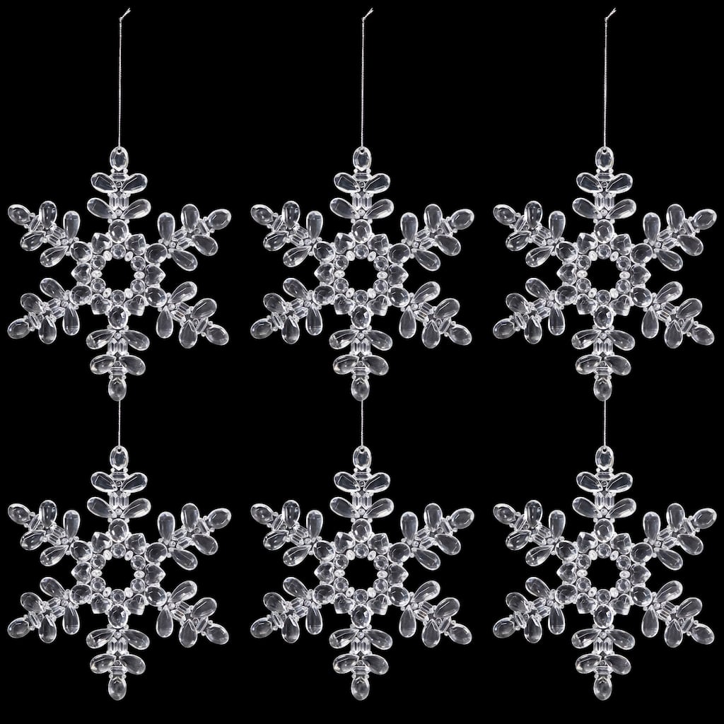 Hanging Acrylic Snowflake Christmas Ornaments - 7" - Clear - Set of 6
