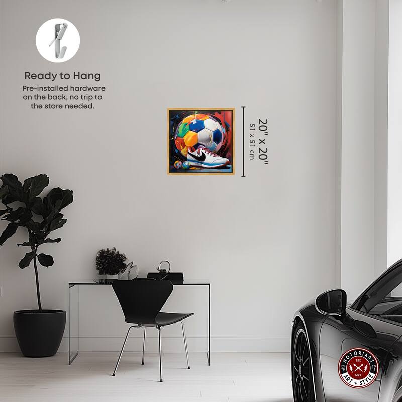 Notoriart Colorful Soccer Sneaker Splash Ii Framed Soccer 1 Piece Canvas Wall Art