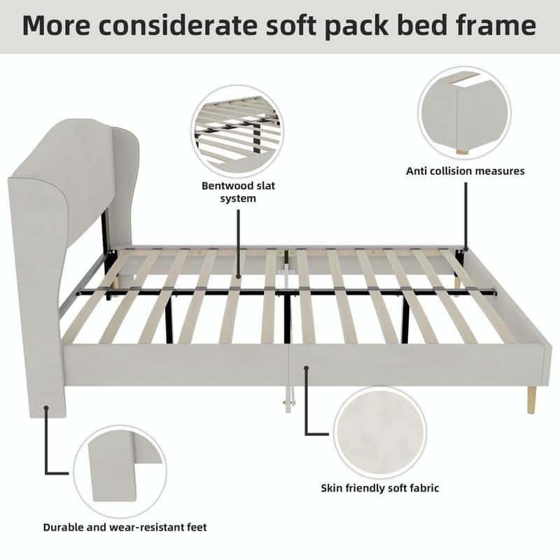 Upholstered Platform Bed with Tufted Headboard, Sturdy Noise-Free Design, Modern Bedroom Bed Frame