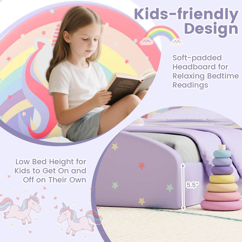 Costway Twin Floor Bed Frame with 210D Oxford Cloth Floor Mat, Middle