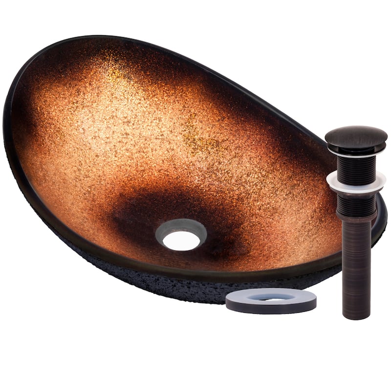 Miseno Oval 21-1/2" Tempered Glass Vessel Bathroom Sink - Oil Rubbed Bronze Drain