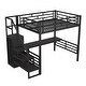 preview thumbnail 23 of 26, Full Size Metal Loft Bed with Desk, Storage Staircase and Small Wardrobe, Storage stairs can be installed left and right, White
