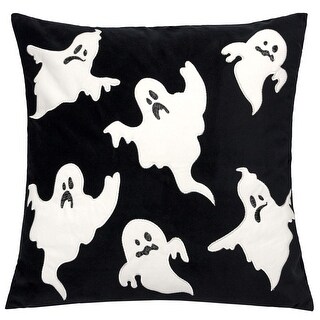 Halloween Boo Ghost Velvet 20"x20" Black White Square Decorative Throw Pillow with Insert