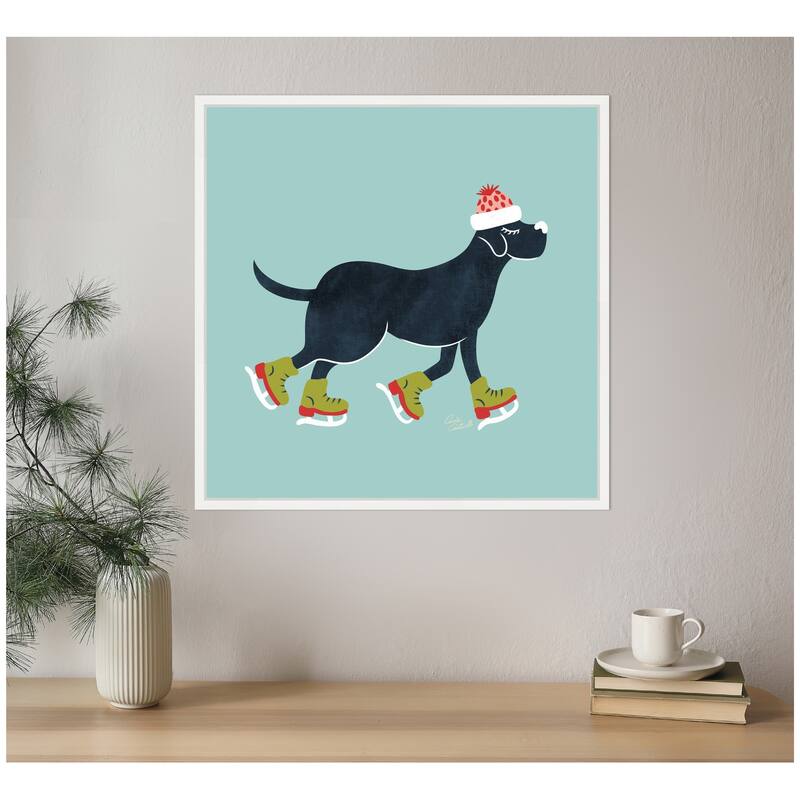 Kate and Laurel Framed Canvas Cute Christmas Black Labrador Retriever by Carrie Cantwell
