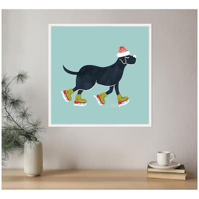 Kate and Laurel Framed Canvas Cute Christmas Black Labrador Retriever by Carrie Cantwell