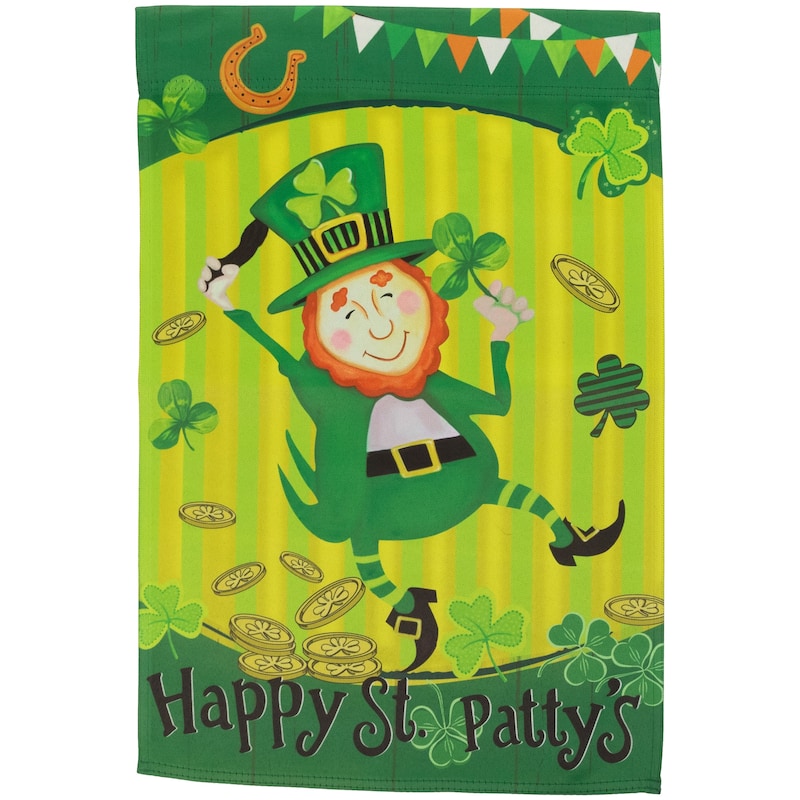 Dancing Leprechaun "Happy St. Patty's" Outdoor Garden Flag - 18" x 12.5"