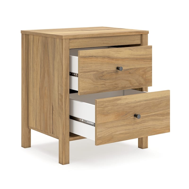 Maci Nightstand, 2 Drawers, Light Natural Brown Wood Finish, 24 Inch