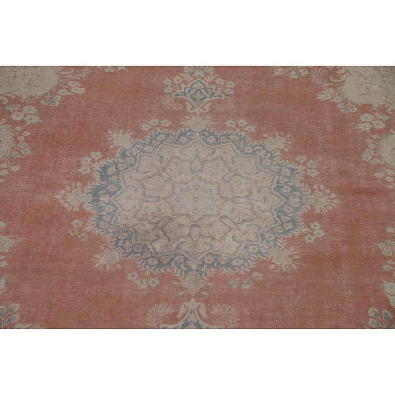 Distressed Kerman Persian Antique Area Rug Hand-knotted Wool Carpet - 9'8" x 12'7"