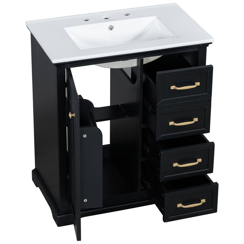 30 inch MDF Bathroom Vanity with Sink, One Package, Green Bathroom Cabinet with Drawers