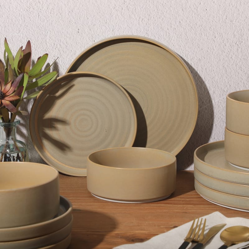 Gibson Elite Echo Bay 12 Piece Porcelain Reactive Glaze (Service for 4) Ceramic Plates and Bowls Dinnerware Set