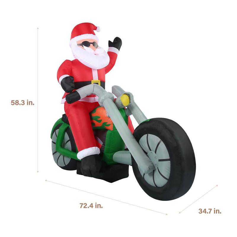 Fraser Hill Farm 6-Ft. Wide Prelit Motorcycle Santa Inflatable