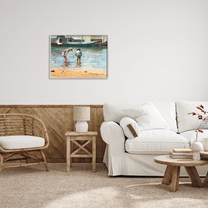 Stupell People Shoreline Beach Marina Searching Sea Life Framed Wall Art, Design by Lettered and Lined - Multi