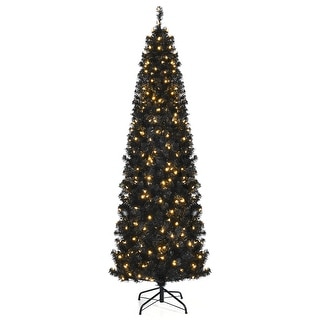 Gymax 6/7 FT Pre-lit Black Christmas Tree Artificial PVC Slim Pencil - See details