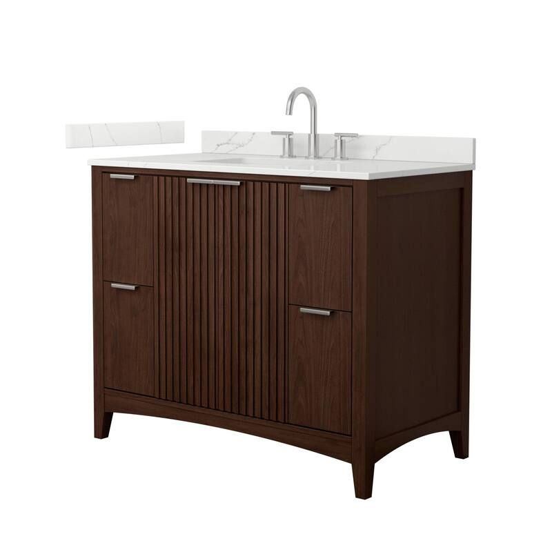 Wyndham Collection WCF9191-42S-QTZ-US3MXX Palmilla 42" Free Standing - Dark Walnut / Giotto Quartz Top / Brushed Nickel
