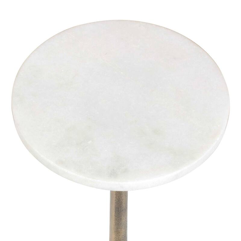 Silver Orchid Marble Round Goldtone Pedestal Accent Table.