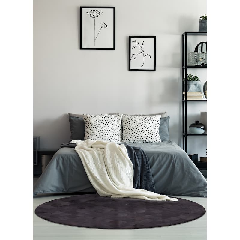 ECARPETGALLERY Handmade Cowhide Patchwork Black Leather Rug - 6'4 x 6'4