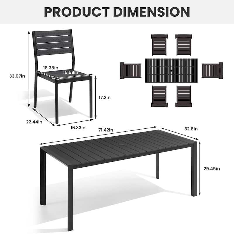 7/9/11-Piece Outdoor Patio Dining Set Aluminum Dining Table with Umbrella Hole and Stackable Dining Chairs