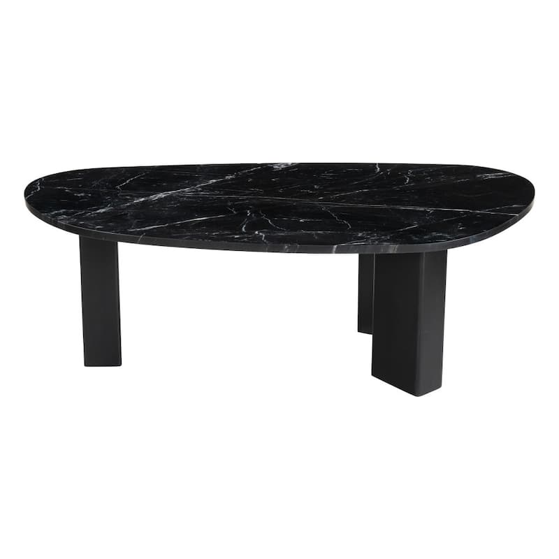 HomeRoots 54" Black Genuine Marble and Wood Free Form Coffee Table - 54 in. x 15 in. x 30 in.