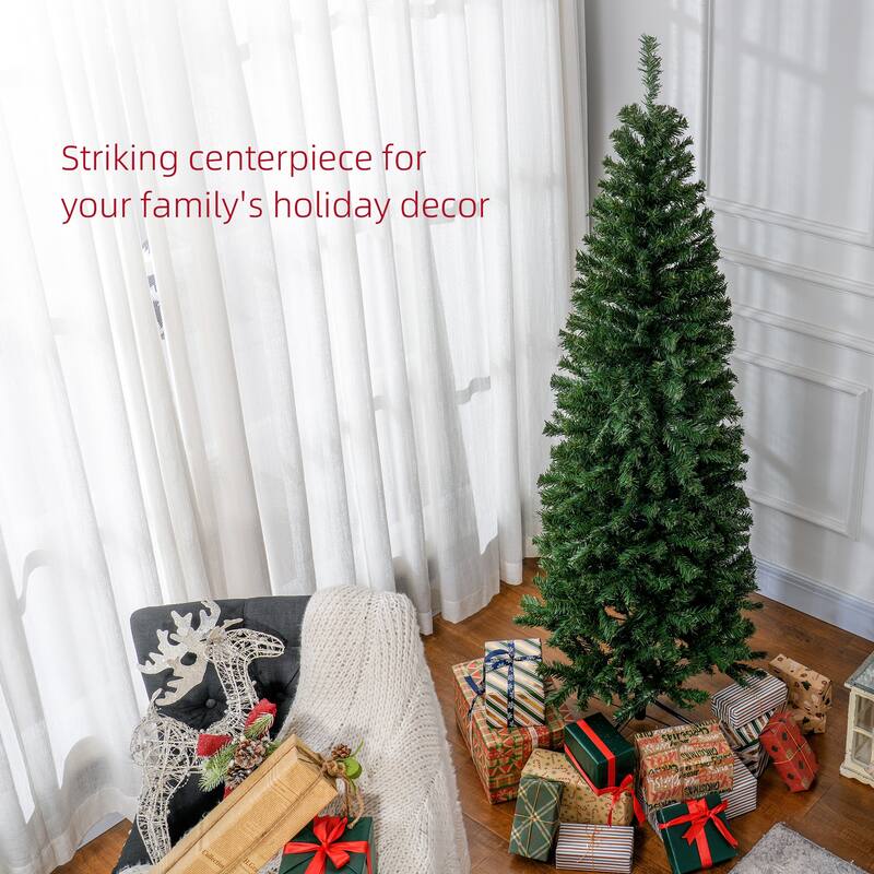 6ft Green Artificial Christmas Tree with Plastic Branches and Foldable Stand for Indoor Use - 25.6" Dia. x 70.9" H