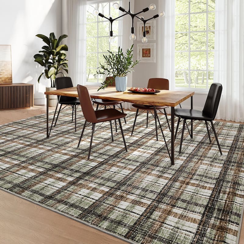 Garvee Timeless Check Washable Area Rug
