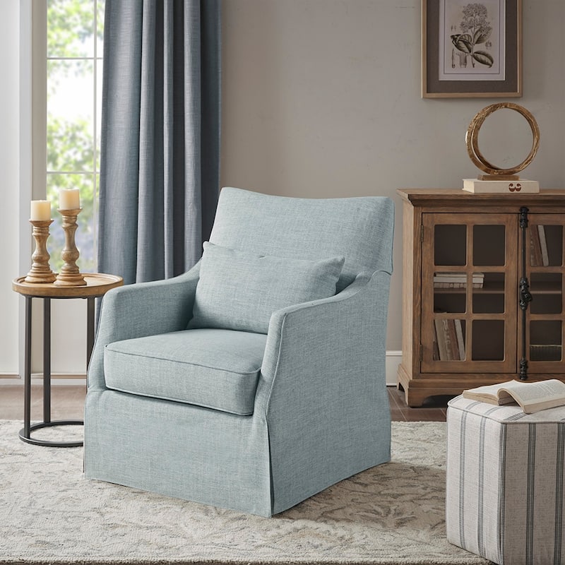 Fabric Swivel Armchair with Seat Cushion and Back Support Pillow - Blue
