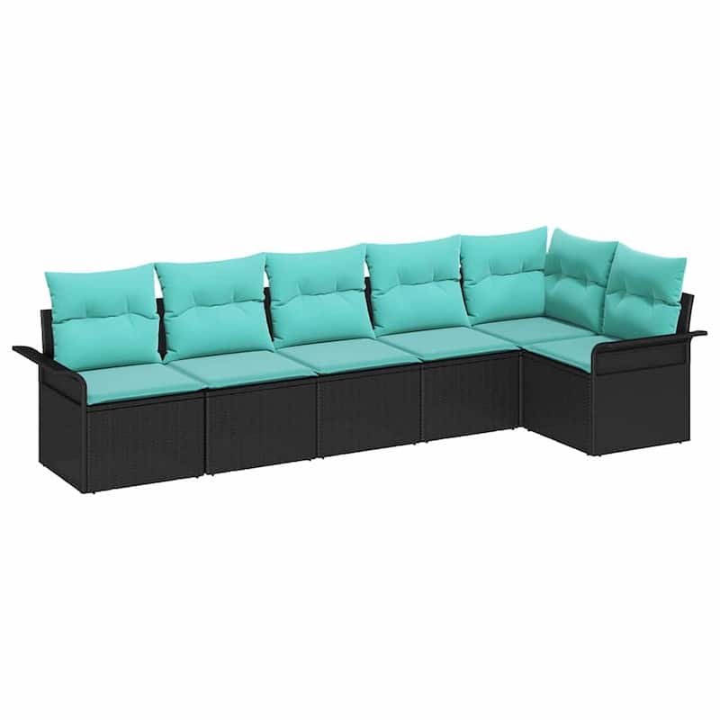 vidaXL 7 Garden Sofa Set with Cushions Black Poly Rattan - 117.1 x 52.2 x 27.2