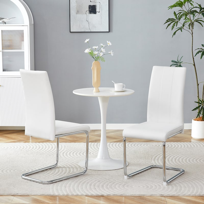 2-Pack White PU Upholstered Dining Chairs