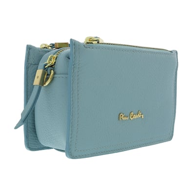 Pierre Cardin Light Blue Leather Small Structured Square Crossbody Bag for womens