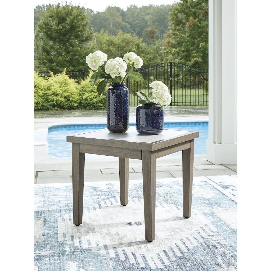 Signature Design by Ashley Rainier Ranch Brown/Beige Outdoor End Table - 23.7" W x 23.7" D x 22.05" H