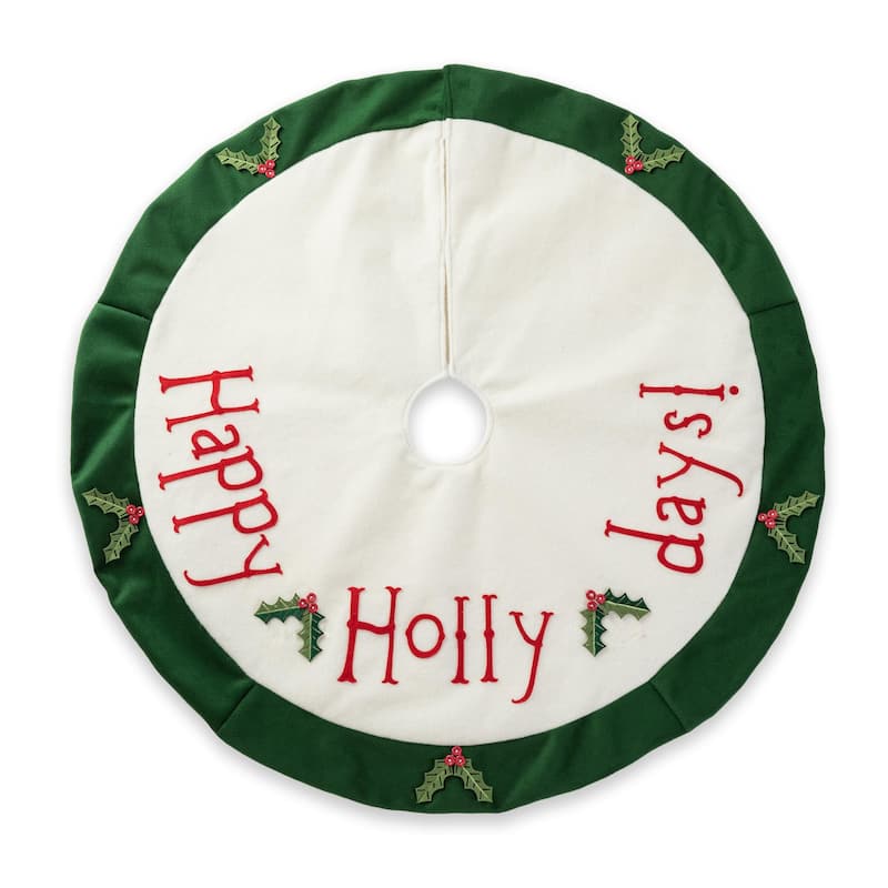 Glitzhome 48"D Traditional Dachshund Happy Holly Days Christmas Tree Skirt With Border - Happy Holly Days