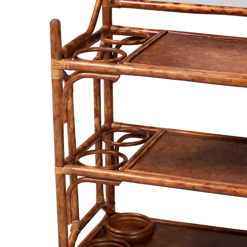 Feyre Marbled Tortoise Natural Rattan Hall Tree - Handcrafted Wicker Entryway Organizer with Mirror, Shelving and Hooks