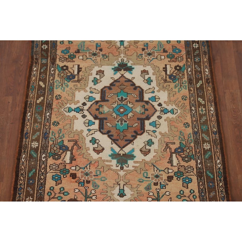 Hamedan Persian Vintage Runner Rug Hand-Knotted Wool Carpet - 3'7"x 10'9"