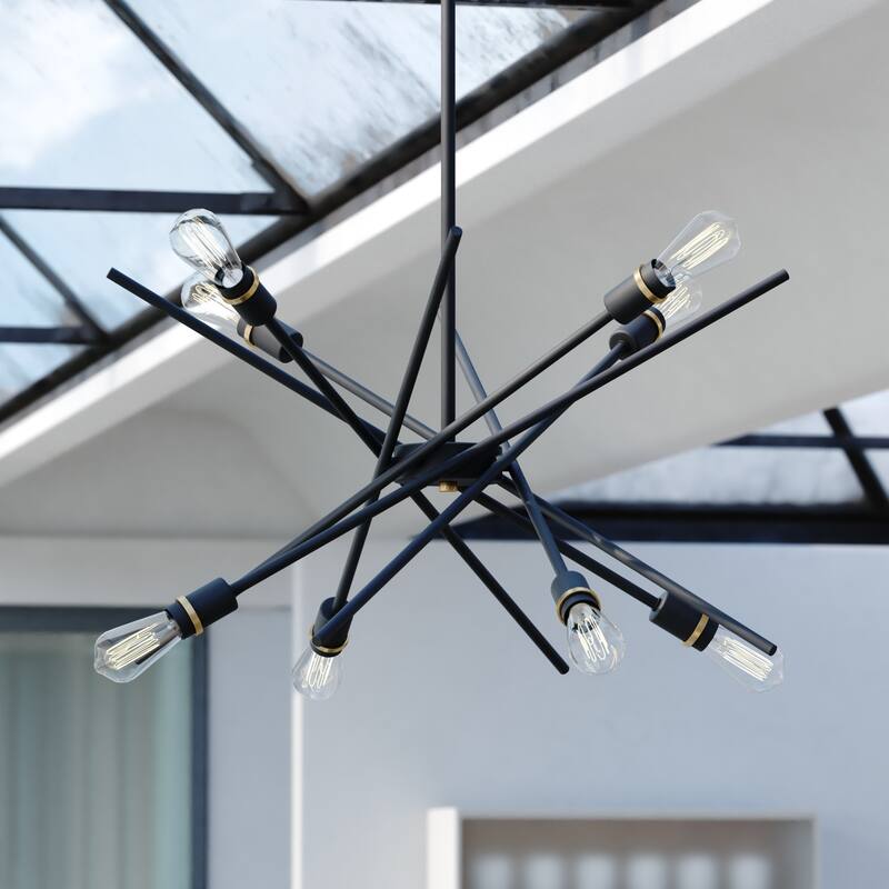 Halsted Black and Satin Brass Mid-Century Modern Sputnik Pendant Light - Black and Satin Brass - 29.25-in W x 17-in H x 29.25-in D