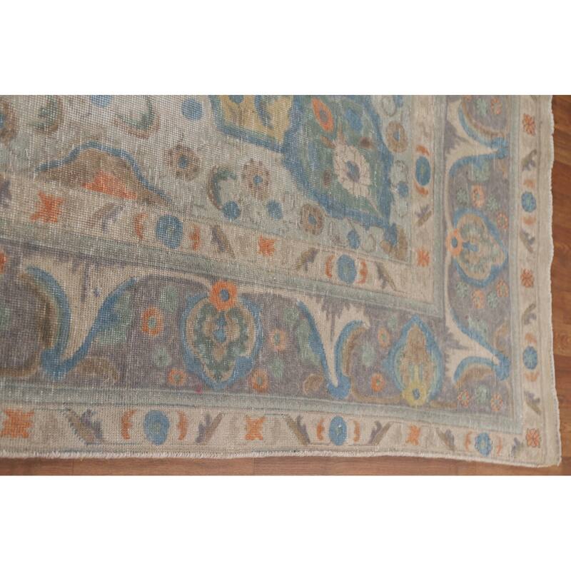 Hand Knotted Oriental 100% Wool Carpet Traditional Medallion Yellow & Gold Tabriz Area Rug - 12' 11'' X 9' 6''